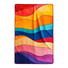 Modern Beach Towel with Large Vibrant Asymmetrical Colorful Flag with Rainbow Colored Wave Pattern Isolated on Transparent Background