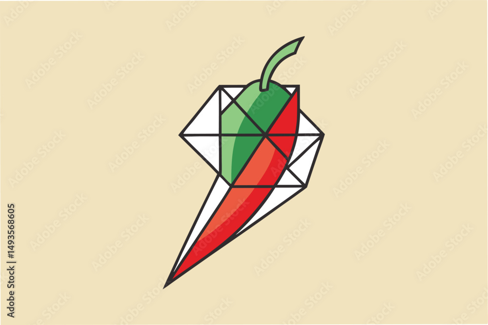 Poster vector illustration of a stylized chili pepper design featuring geometric shapes and contrasting col