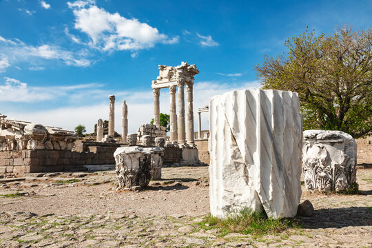 Temple of Trajan ruins in Pergamon with marble columns and historical architecture