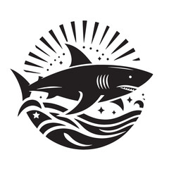 Black Color Shark Silhouette Vector Illustration, Solid White Background. minimal vector design