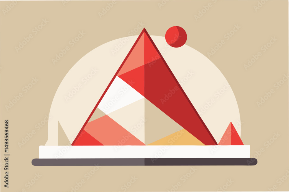 Fototapete vector illustration of abstract geometric shapes in red tones with a moon-like circle in a minimalis