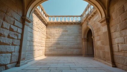 Fototapeta premium Thorough analysis of a historic stone wall front featuring intricate architectural characteristics and classic design components. Suited for travel, architecture, and historical narratives.