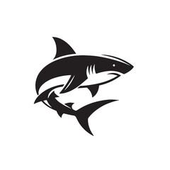 Black Color Shark Silhouette Vector Illustration, Solid White Background. minimal vector design