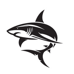 Black Color Shark Silhouette Vector Illustration, Solid White Background. minimal vector design