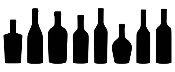 Black silhouette assortment of wine and liquor bottles