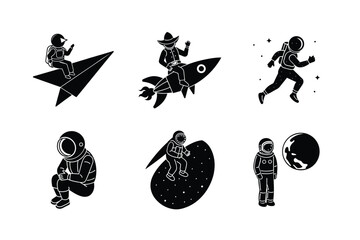 Astronaut Adventures: Black and White Space Icons