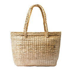 Natural Straw Tote Bag with a Light Airy Weave Isolated on Transparent Background