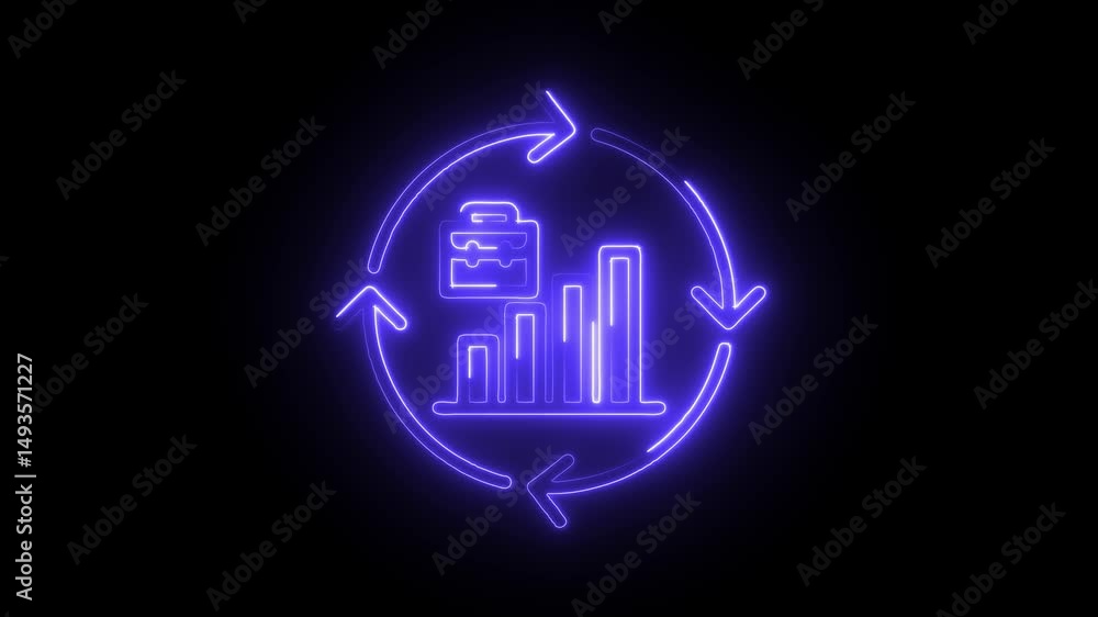 Poster neon business cycle animation with graph and briefcase for corporate presentations background