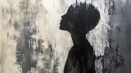 Silhouette of a person in profile against abstract background