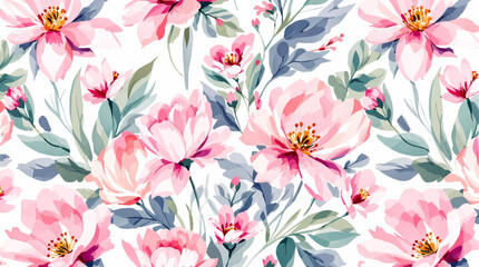 Watercolor seamless pattern featuring hand painted pink flowers including rose peony © Flower