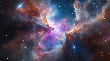 Vibrant nebula in deep space with colorful cloud formations