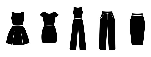 Black silhouettes of women's fashion clothing collection