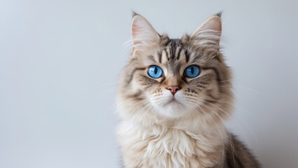Obraz premium A comical cat featuring blue eyes on a white background. The theme of cherished pets.