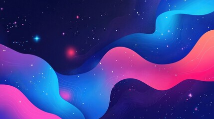 Abstract waves and stars illustration on dark blue background