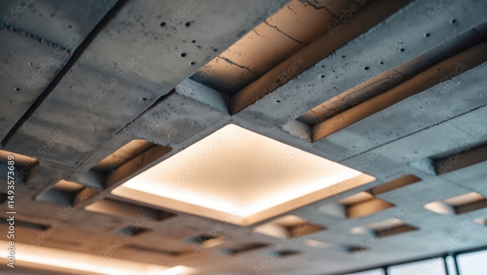 Poster ceiling design using cement panels with spaces for accentuating lighting nuances