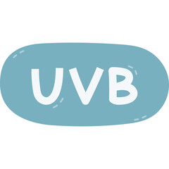Lovely cartoon lettering of UVB protection for sunscreen in round bubble. Funny hand drawn symbol for skincare protective cosmetic and reduce risk of cancer isolated on white