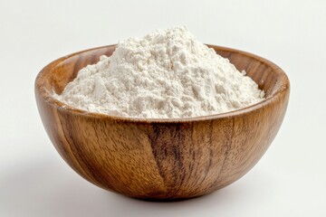 Wooden bowl of white all purpose flour