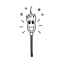 Happy Matchstick Flame Cartoon Illustration