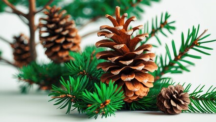 Tree and cones separated against a white background.