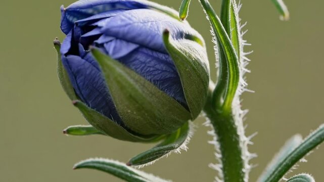 Close-up video of a budding flower, captured from a side angle. The focus is on the intricate details of the petals and texture. Live desktop wallpaper.