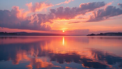 Obraz premium Gorgeous sunset scene featuring water reflecting the sun as it sets.