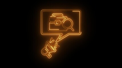 Neon job search announcement animated icon on black background for recruitment marketing