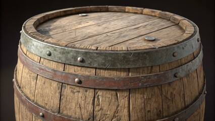 Rustic Wooden Barrel with Metal Hoops, Aging ,Vintage