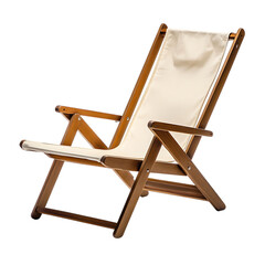 Elegant Reclining Wooden Beach Chair with a Refined White Seat Isolated on Transparent Background