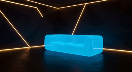 Electric Blue Futuristic Sofa with Neon Lighting in Gym Recovery Room
