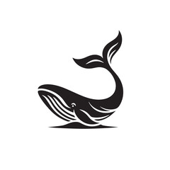 Black Color Whale Silhouette Vector Illustration, Solid White Background. minimal vector design
