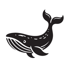 Black Color Whale Silhouette Vector Illustration, Solid White Background. minimal vector design