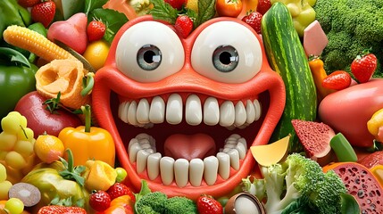 Fruit and vegetable  composition with a happy face.