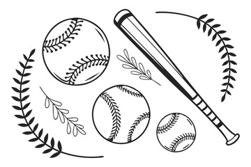 Baseball bat and ball isolated sports equipment for game or recreation