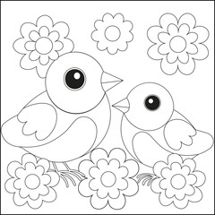 Birds with flower coloring page