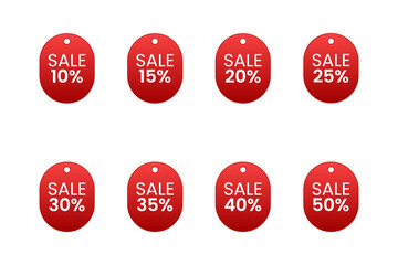 Red Discount Sale Tags Set – 10% to 50% Off Promotional Labels