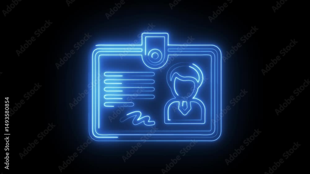 Poster animated neon identity badge icon glowing on black background loopable animation