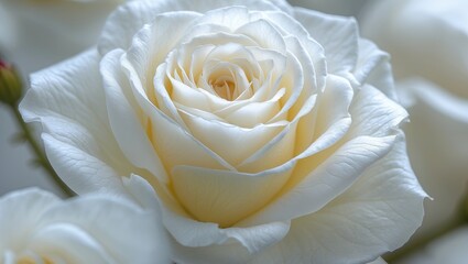 Detailed close-up of luminous white rose petals