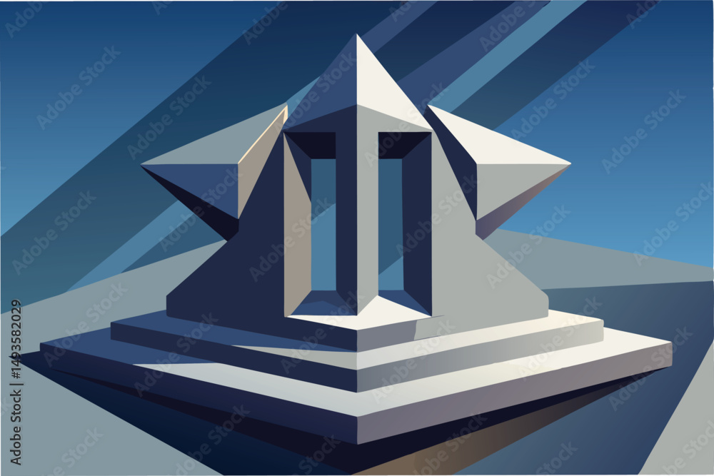 Aufkleber vector illustration of an abstract geometric monument with sharp angles and a minimalist design agai