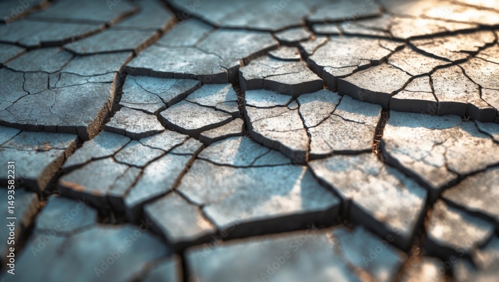 Poster a weathered surface displays a mosaic of light and shadows created by cracks and textures.