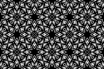 Geometric ethnic floral black white pattern. Template, stencil suitable for laser cutting metal, wood carving, coloring, stained glass. Ornaments of the East, Asia, India, Mexico, Aztec, Peru.