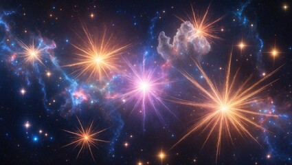Fototapeta premium Stars release elements. A white background highlights the blazing stars.