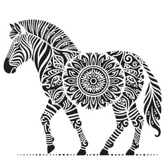 Black Color Zebra Silhouette Vector Illustration, Solid White Background. minimal vector design