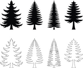Fototapeta premium Christmas trees collection, Collection of evergreen tree silhouettes
