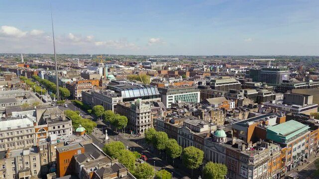O'Connell Street and Spire in Dublin Ireland Aerial
