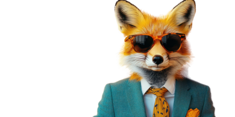 Creative Animal Concept Fox in Colorful Suit Isolated on white transparent background