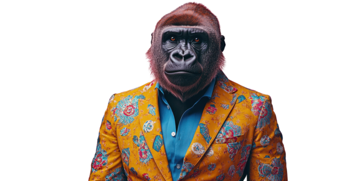 Gorilla Wearing Elegant Isolated on white transparent background