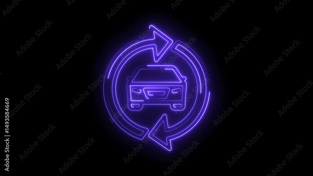 Poster car sharing service in neon outline rotating arrow loop animation