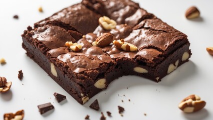 Top-down perspective of a brownie on a blank background.