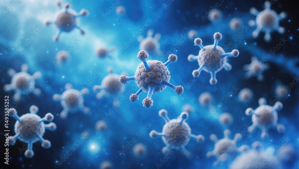 Wall mural a multitude of molecules hover in a clear, bright blue cosmic setting
