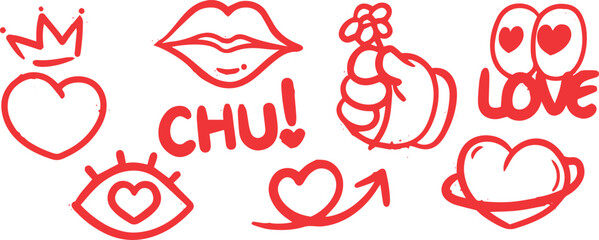 Hand drawn love, front set line art vector